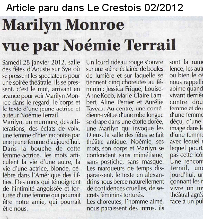 Paru dans Le Crestois fevrier 2012 - Marilyn de N Terrail