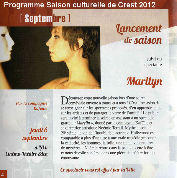 programme saison culturelle de Crest 2012-2013 - Marilyn de N Terrail