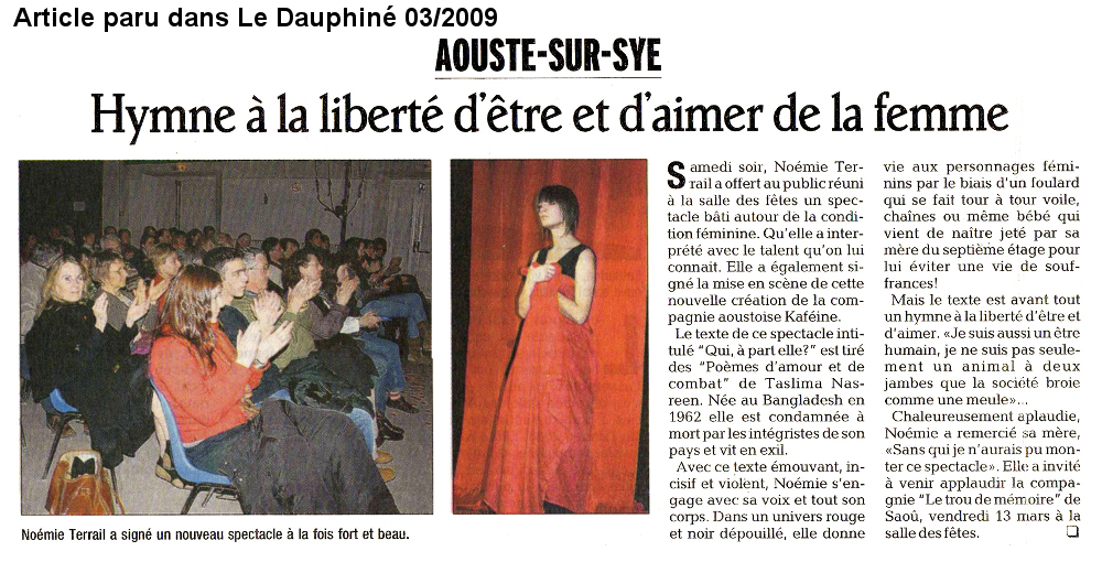 Paru dans Le Dauphiné 03/2009