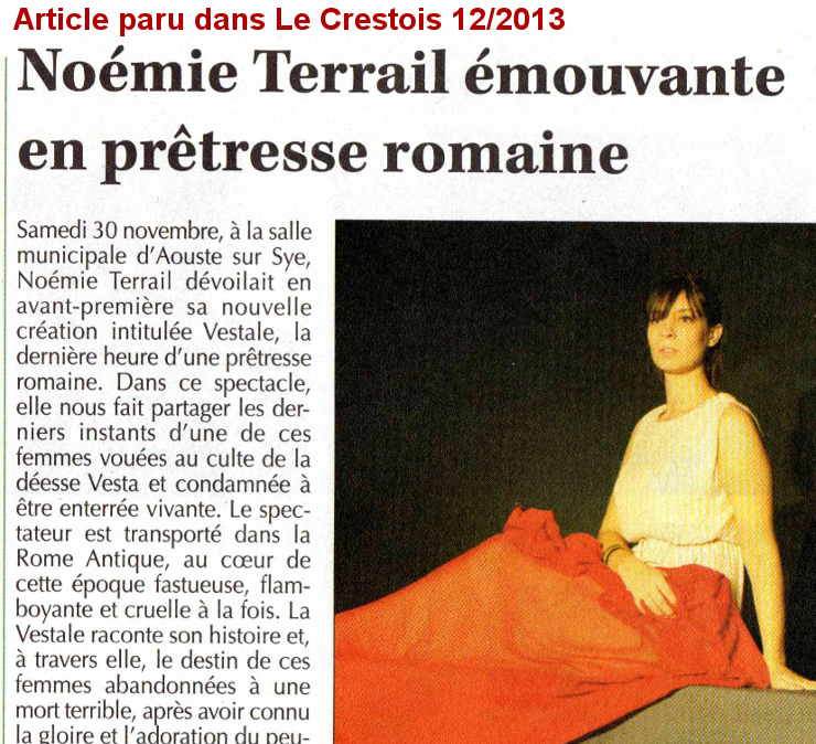 Paru dans Le Crestois decembre 2013 - Vestale de N Terrail